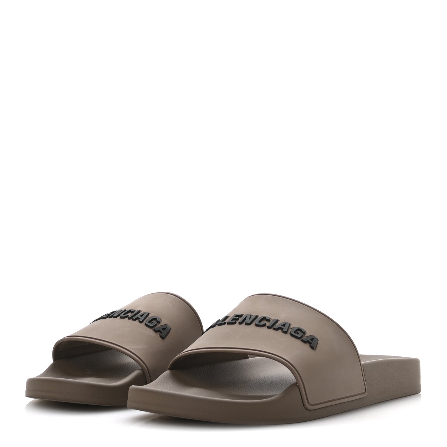 Balenciaga Rubber Logo Mens Pool Slide Sandals 40 Taupe Black 4 of 8