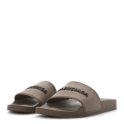 Balenciaga Rubber Logo Mens Pool Slide Sandals 40 Taupe Black 4 of 8