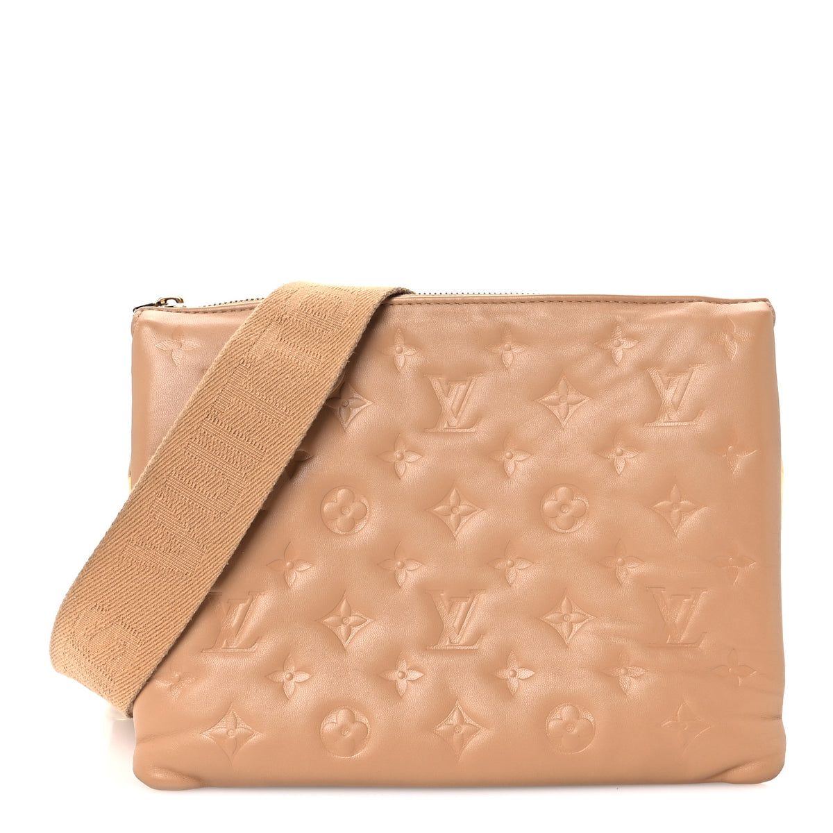 Lambskin Embossed Monogram Coussin PM Camel