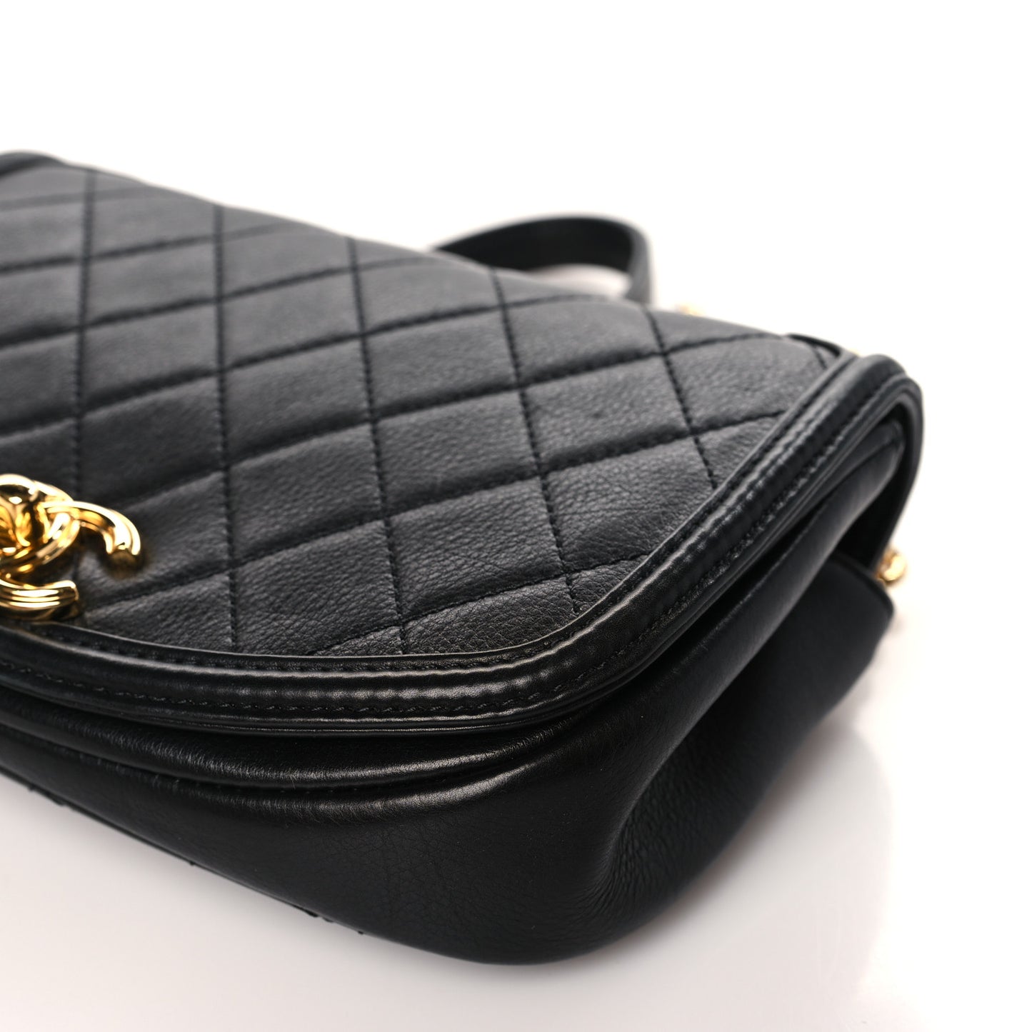Calfskin Quilted Small Underline Flap Black