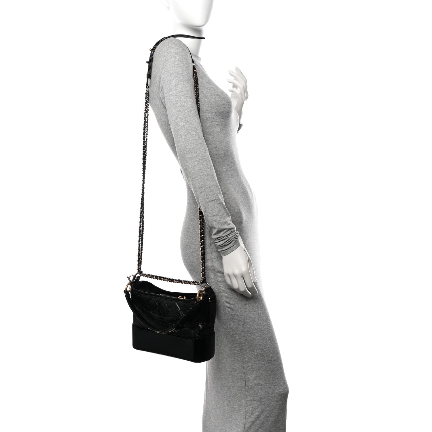 Chanel Aged Smooth Calfskin Quilted Medium Gabrielle Logo Hobo Black 2 of 10