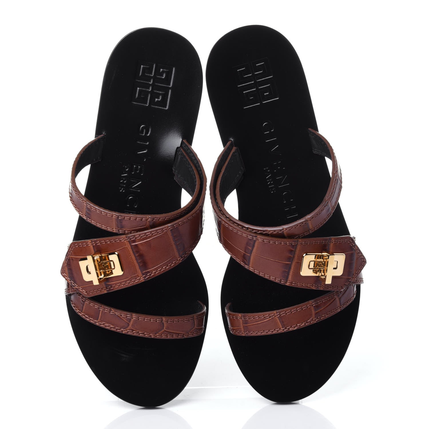 Givenchy Calfskin Crocodile Embossed Eden Slides 37 Light Brown 6 of 11