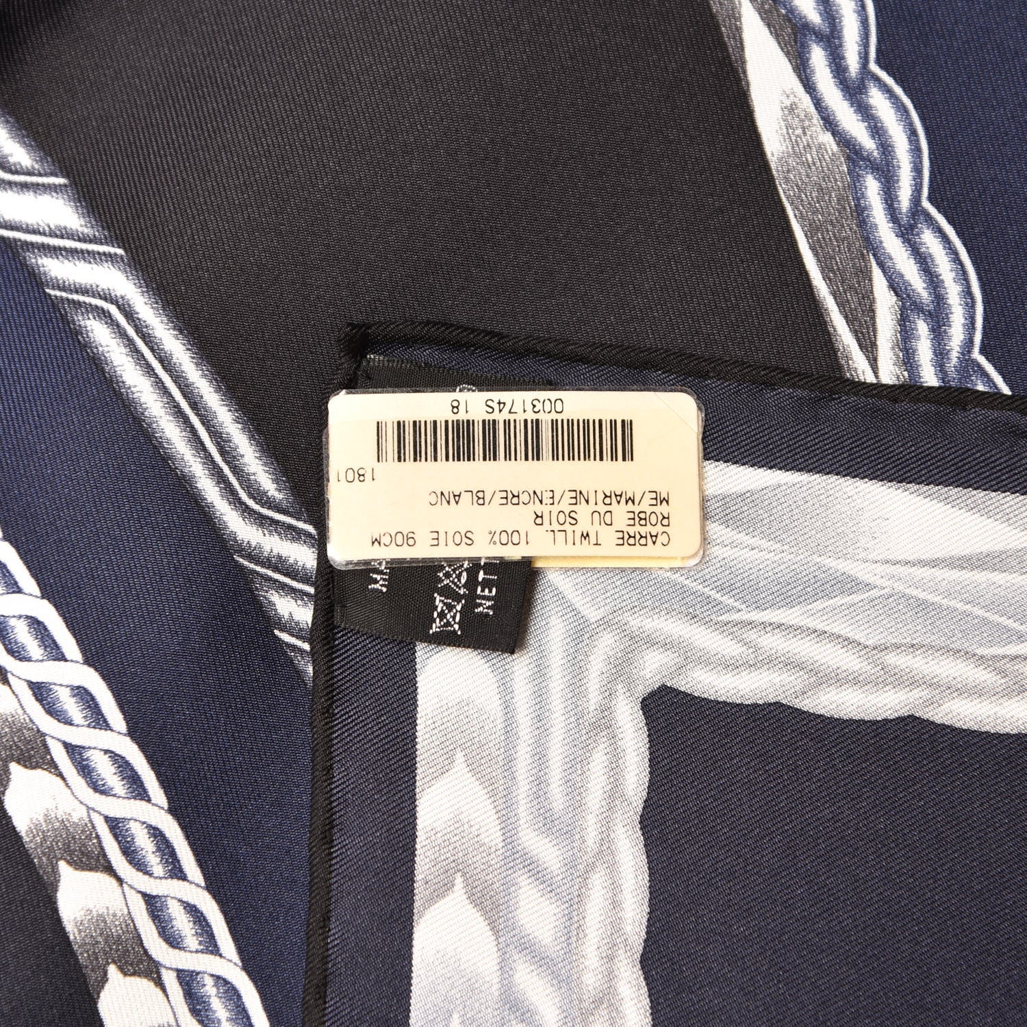Hermes Silk Robe Du Soir Scarf 90 Marine Encre Blanc 3 of 7