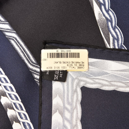 Hermes Silk Robe Du Soir Scarf 90 Marine Encre Blanc 3 of 7