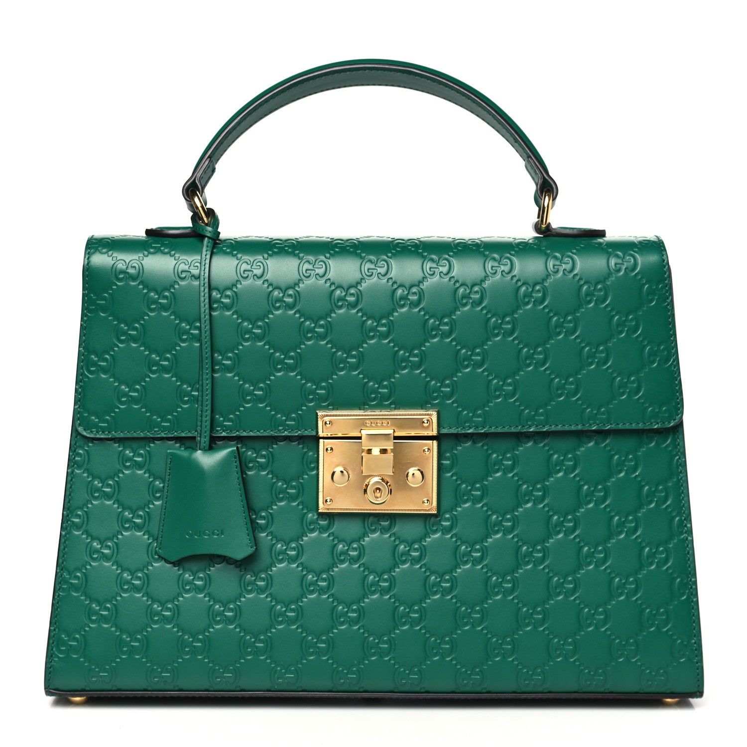 Gucci Guccissima Signature Medium Padlock Top Handle Bag Emerald 1 of 10