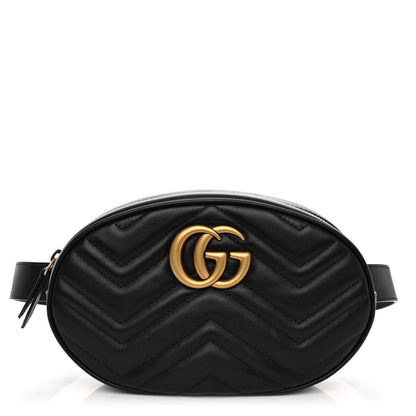 Gucci Calfskin Matelasse GG Marmont Belt Bag 85 34 Black 1 of 11
