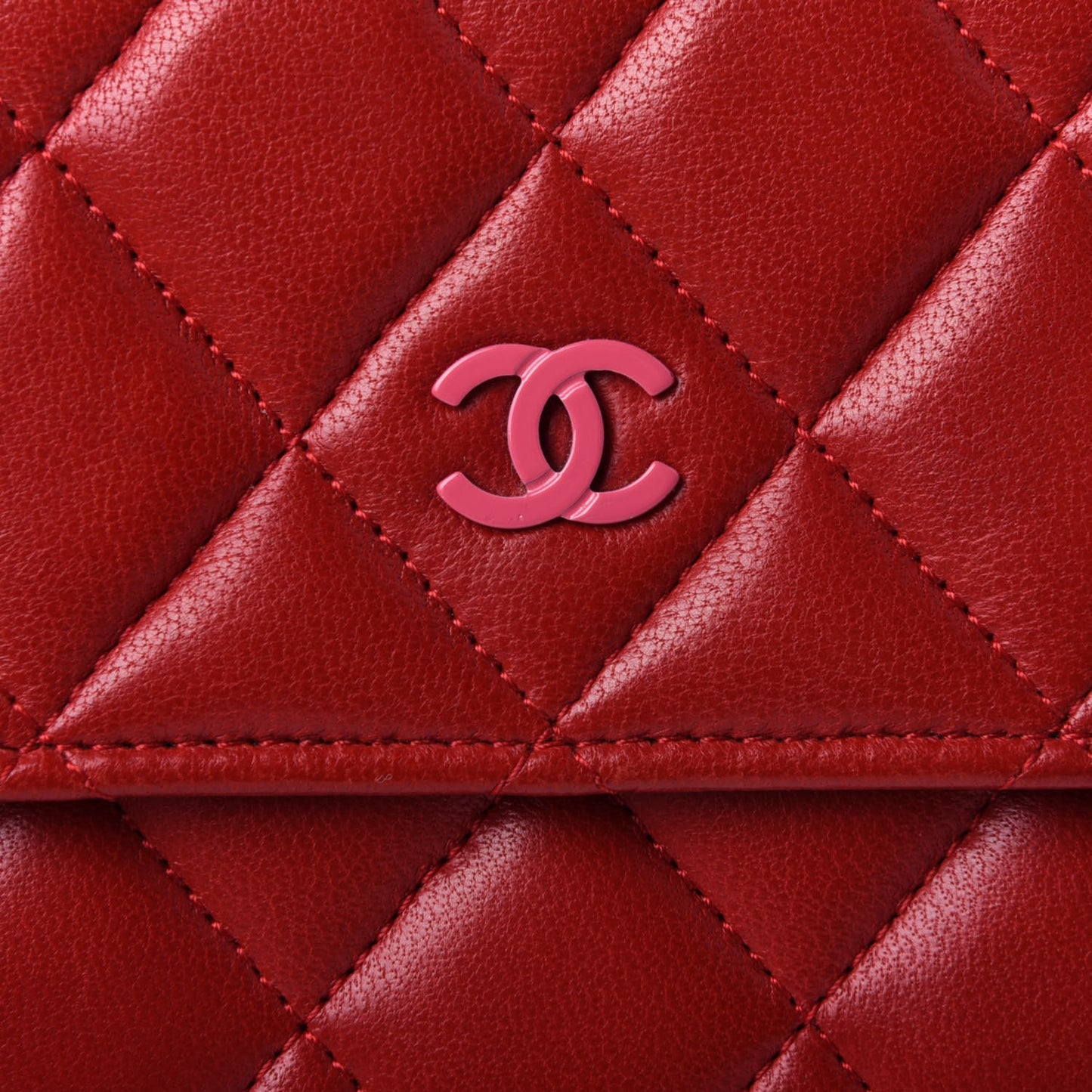 Lambskin Quilted Large Gusset Flap Wallet Red