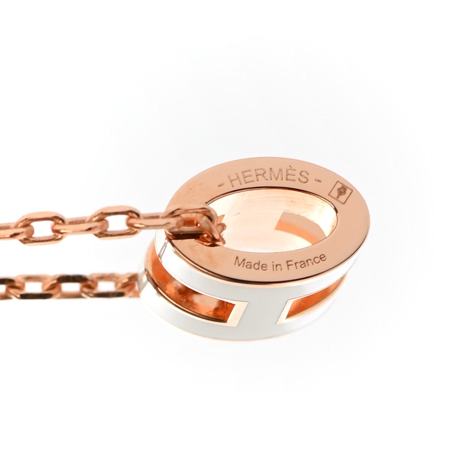 Hermes Lacquered Rose Gold Mini Pop H Pendant Necklace White 4 of 4