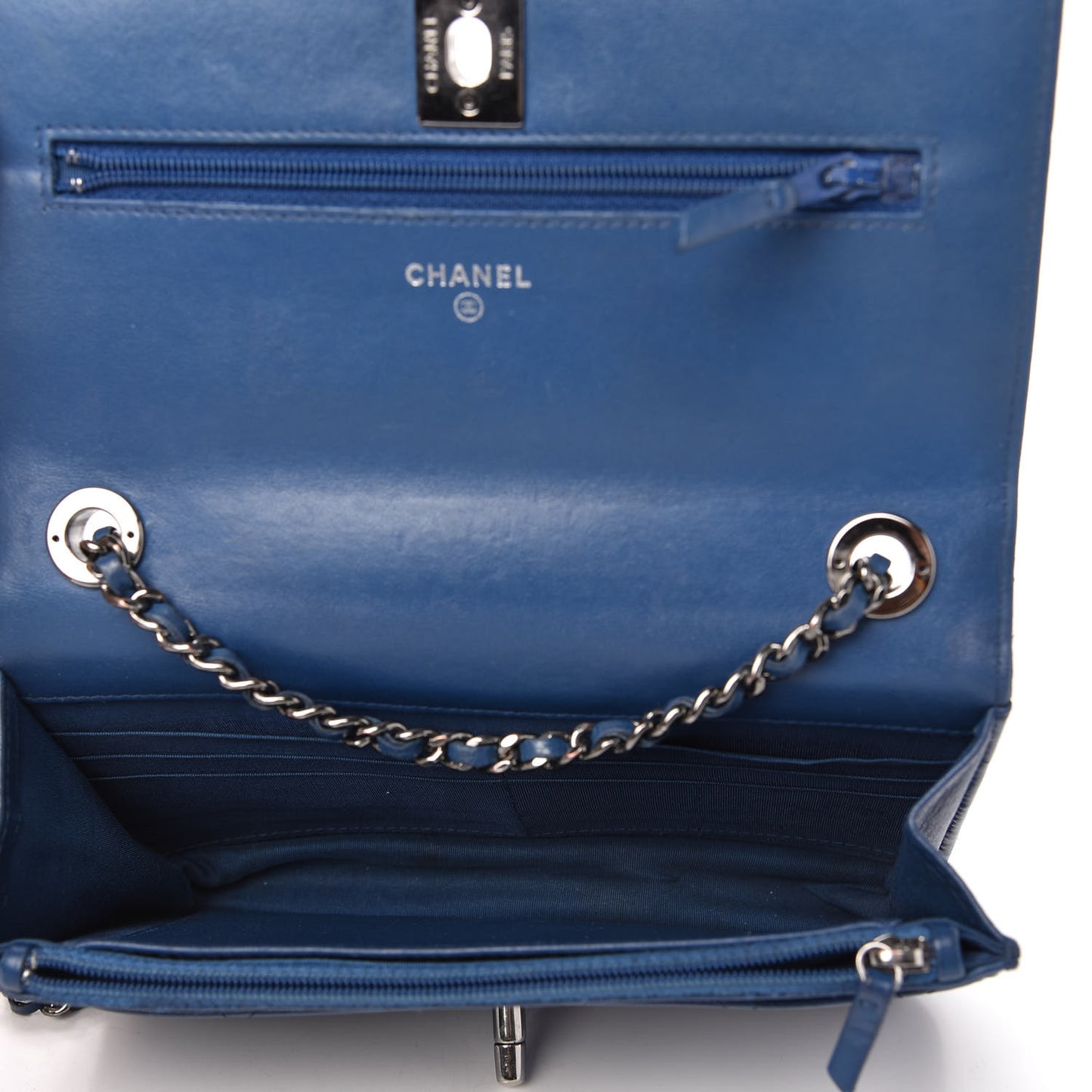 Lambskin Quilted Trendy CC Wallet On Chain WOC Blue
