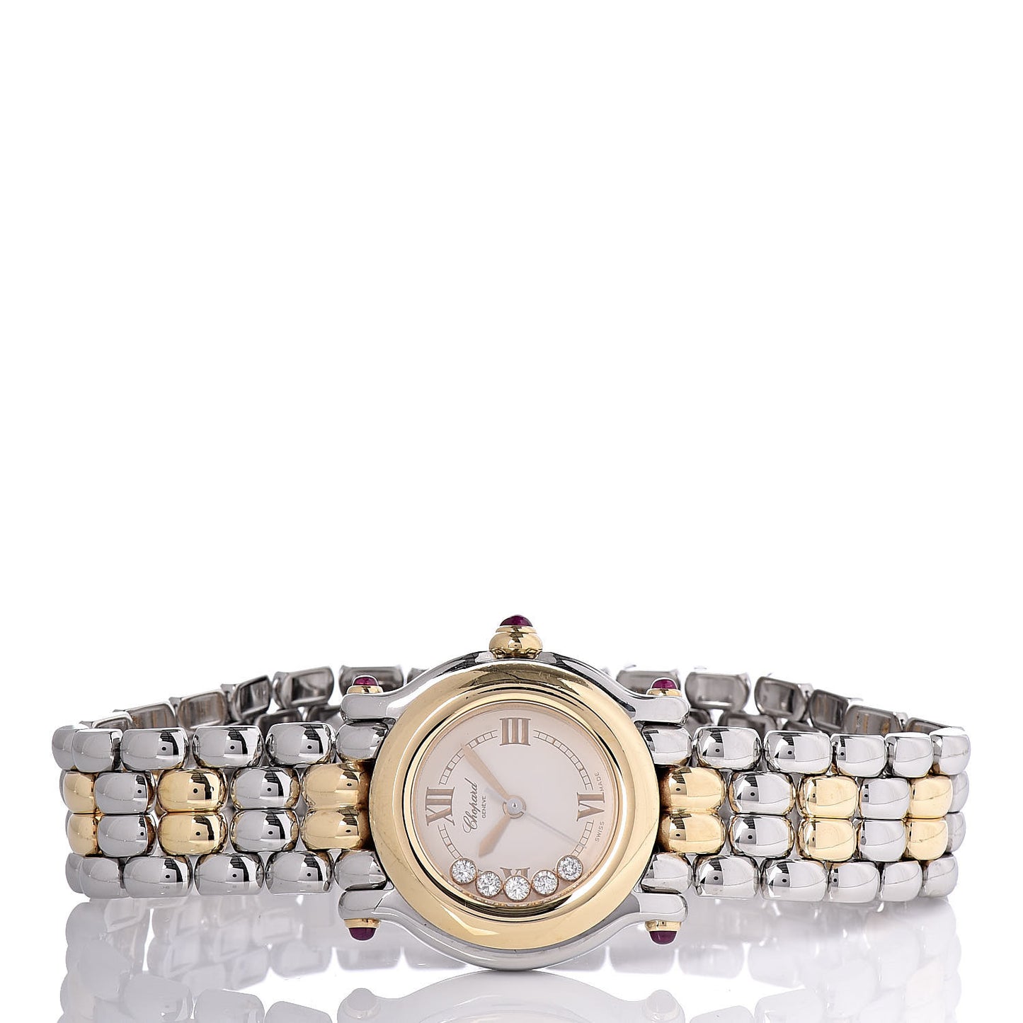 Stainless Steel 18K Yellow Gold 5 Diamond 26mm Happy Sport Quartz Watch