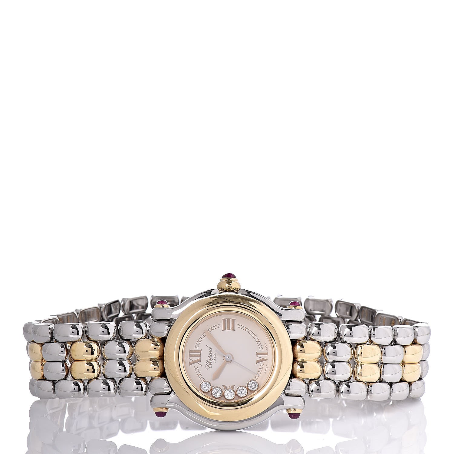 Chopard Stainless Steel 18K Yellow Gold 5 Diamond 26mm Happy Sport Quartz Watch 3 of 10