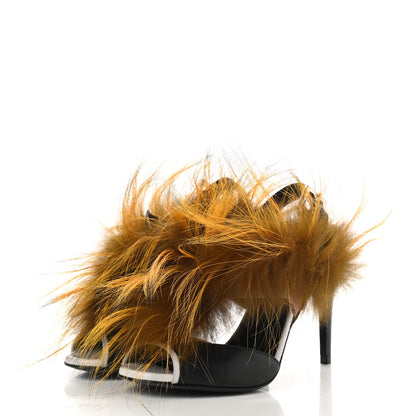 Fendi Calfskin Fox Fur Bag Bug Sandals 36.5 Orange 3 of 8