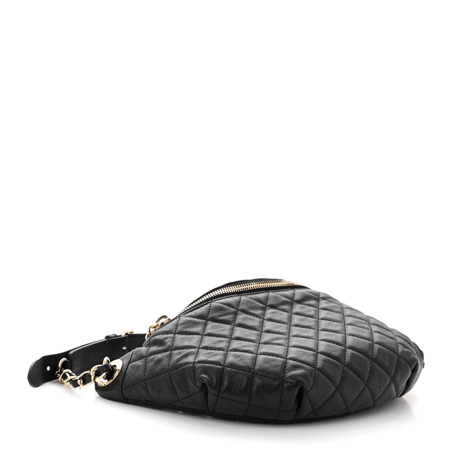 Calfskin Quilted Banane Waist Bag Fanny Pack Black