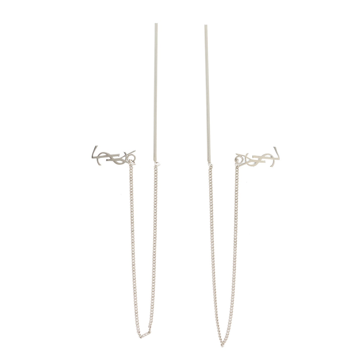 Metal Monogram Pendant Threader Earrings Silver