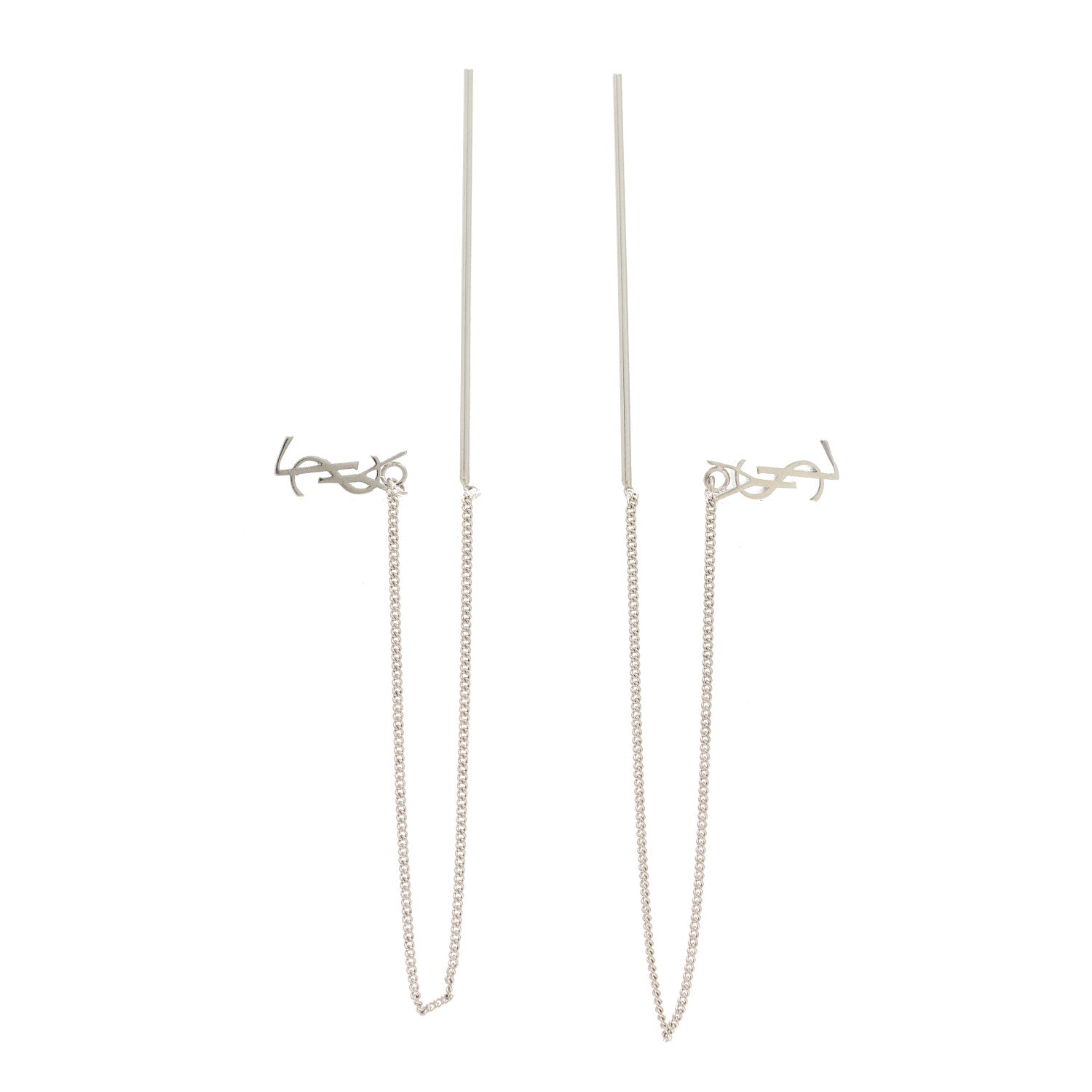 Saint Laurent Metal Monogram Pendant Threader Earrings Silver 3 of 3