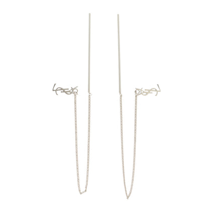 Saint Laurent Metal Monogram Pendant Threader Earrings Silver 3 of 3