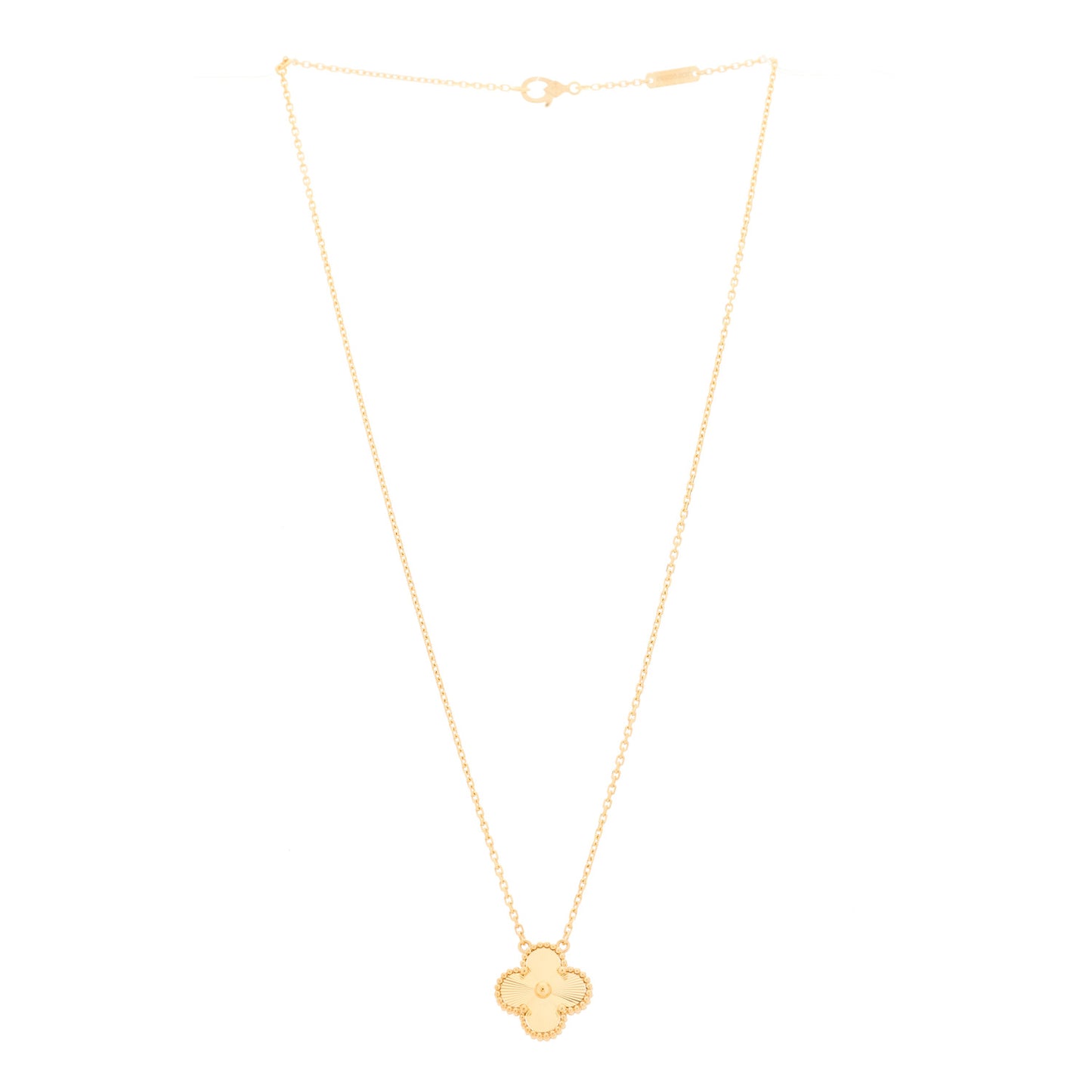 18K Yellow Gold Guilloche Vintage Alhambra Pendant Necklace