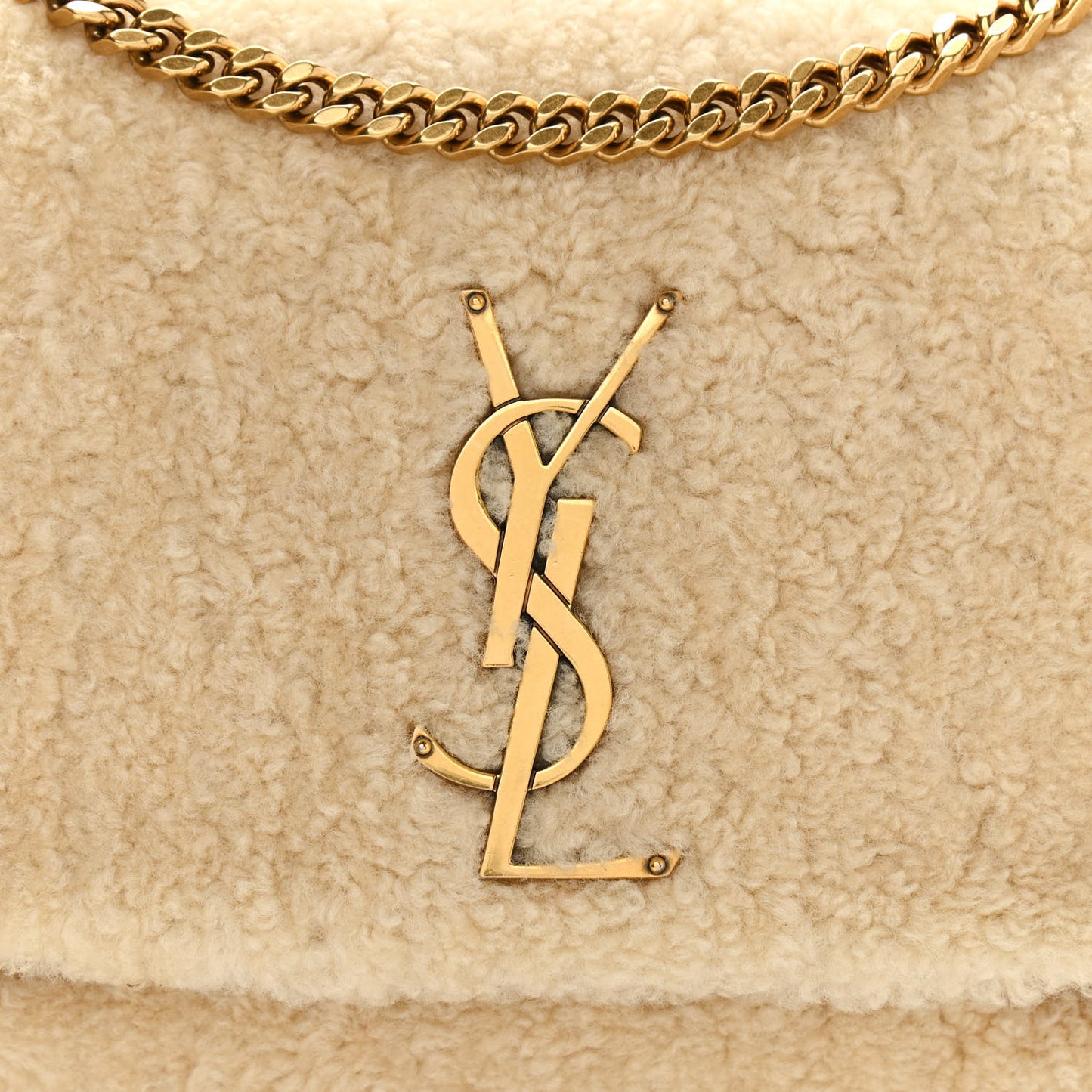 Shearling Small Monogram Kate Satchel Beige
