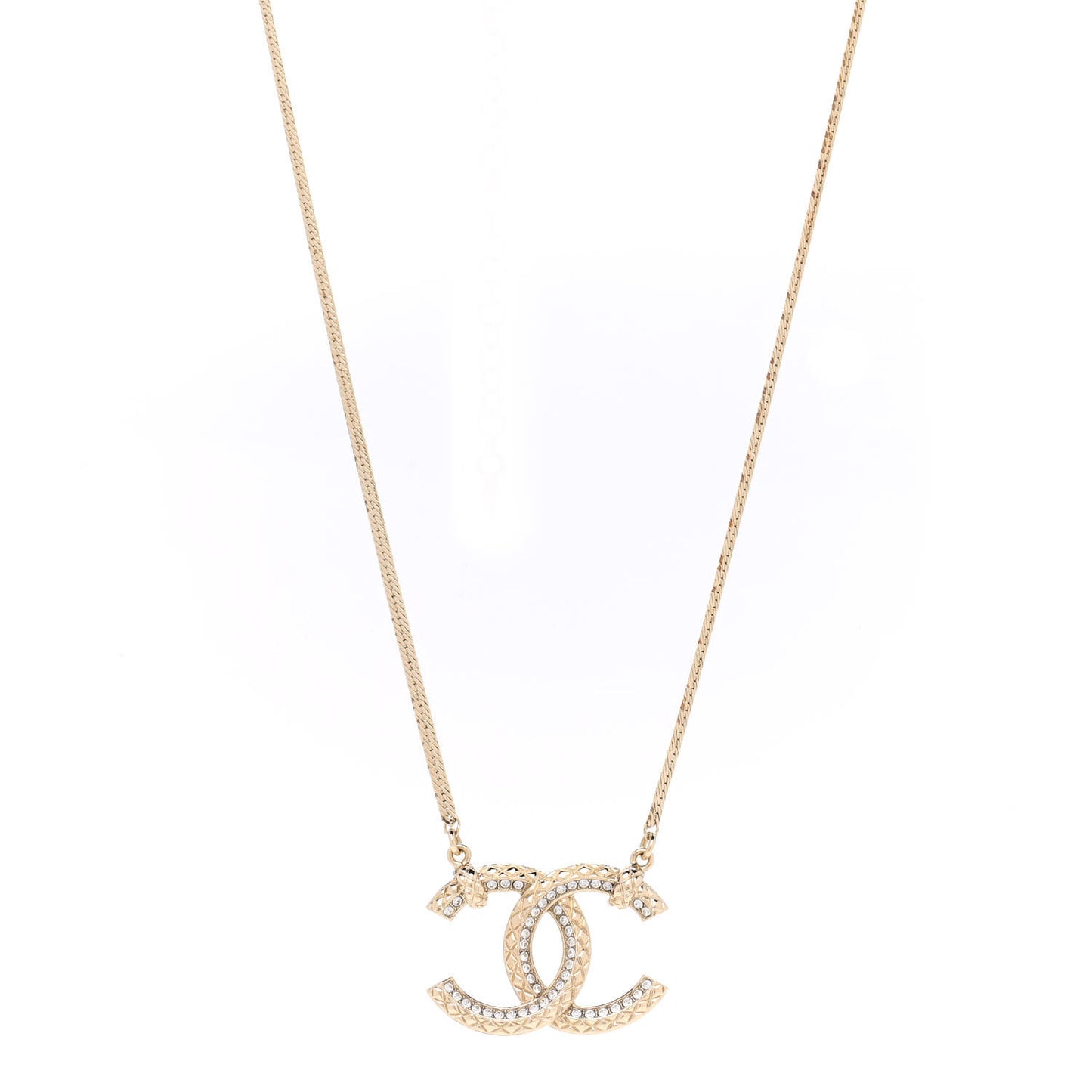 Crystal Textured CC Pendant Necklace Gold