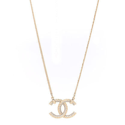 Chanel Crystal Textured CC Pendant Necklace Gold 1 of 7