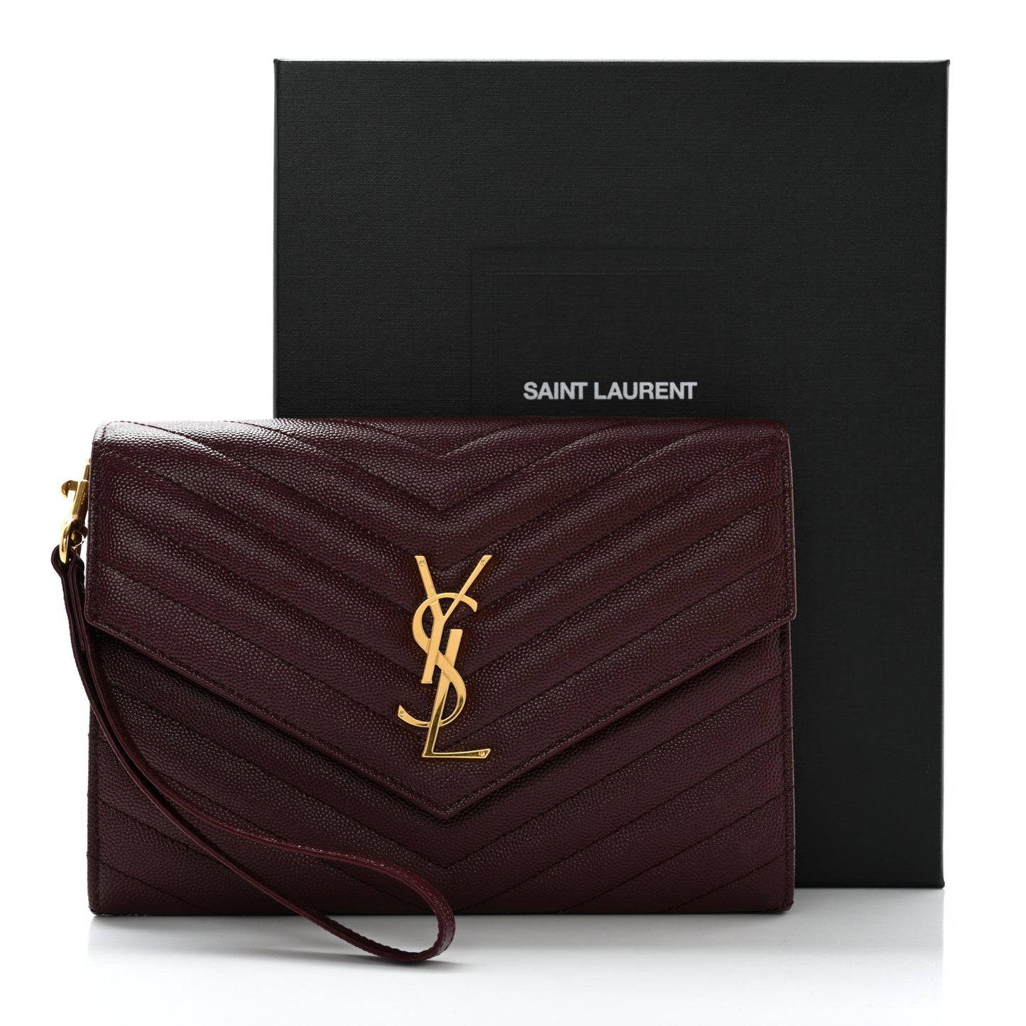 Grain De Poudre Matelasse Chevron Monogram Envelope Clutch Rouge Legion