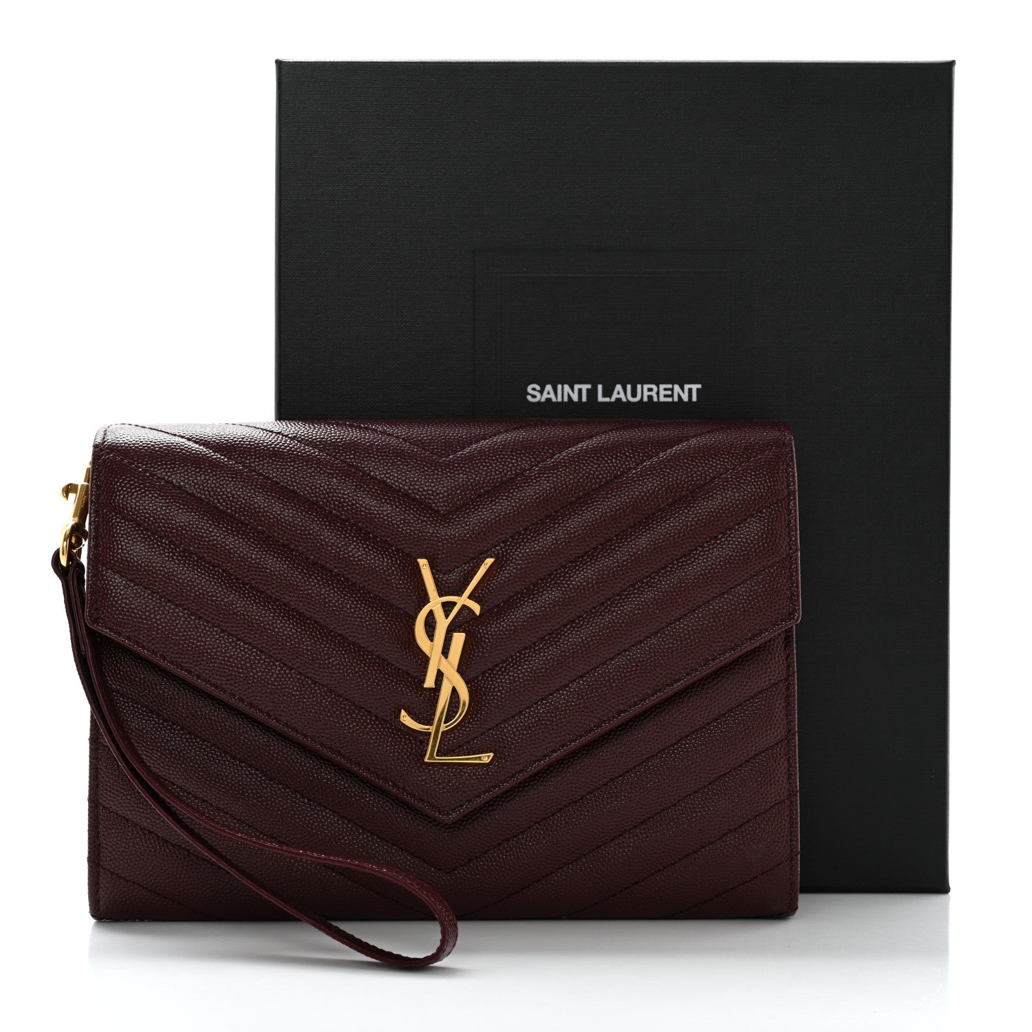 Saint Laurent Grain De Poudre Matelasse Chevron Monogram Envelope Clutch Rouge Legion 8 of 8