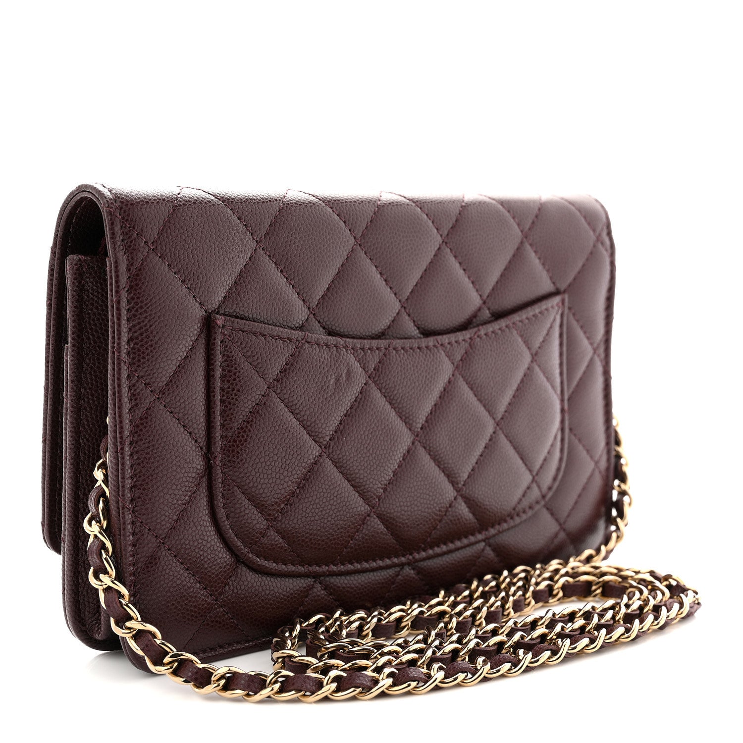 Chanel Shiny Caviar Quilted Strass Wallet On Chain WOC Bordeaux 3 of 10