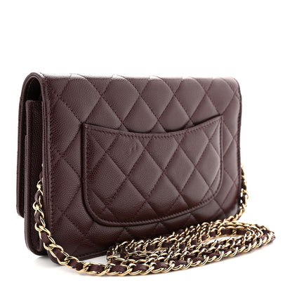 Chanel Shiny Caviar Quilted Strass Wallet On Chain WOC Bordeaux 3 of 10