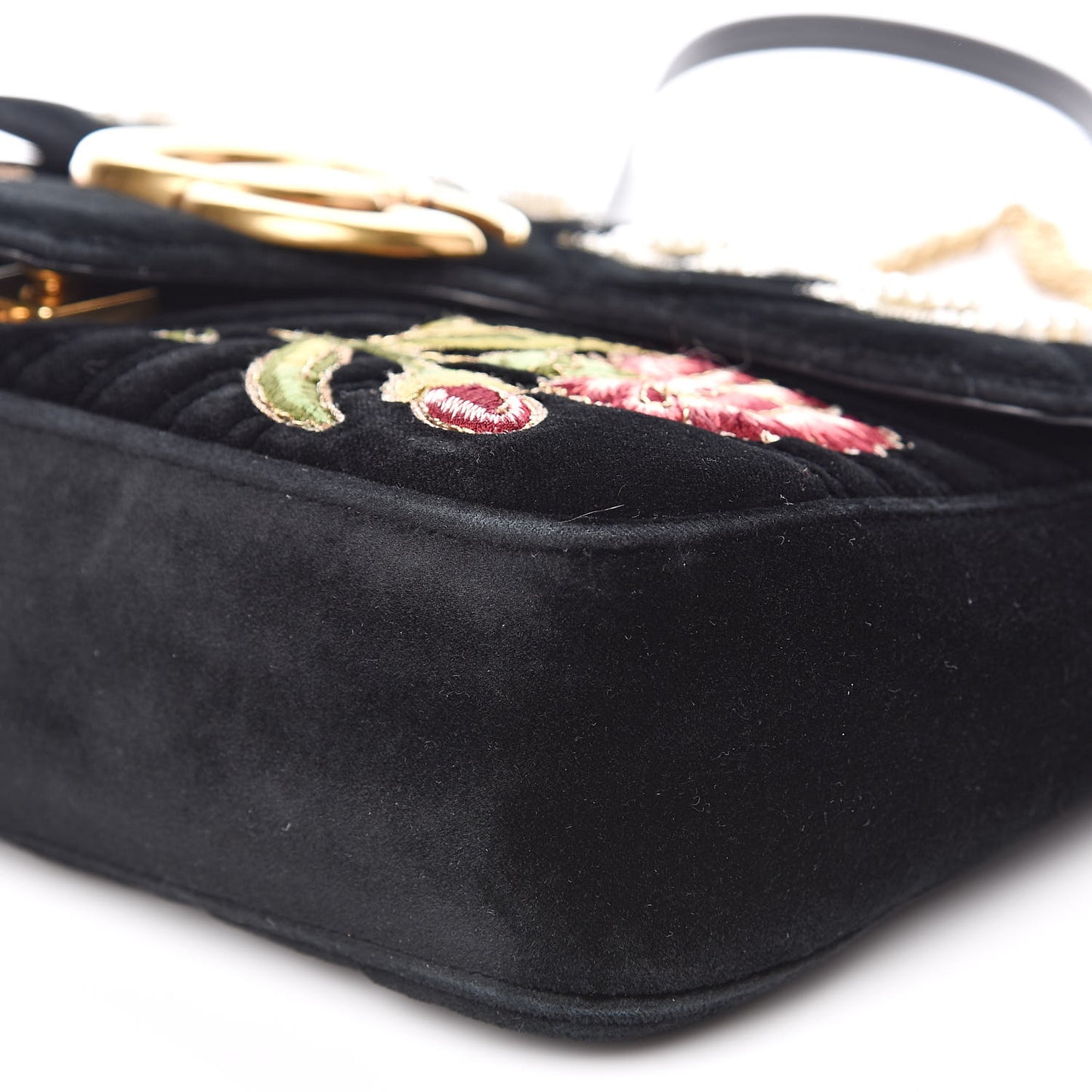 Velvet Matelasse Loved Embroidered Medium GG Marmont Shoulder Bag Black