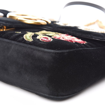 Gucci Velvet Matelasse Loved Embroidered Medium GG Marmont Shoulder Bag Black 9 of 14