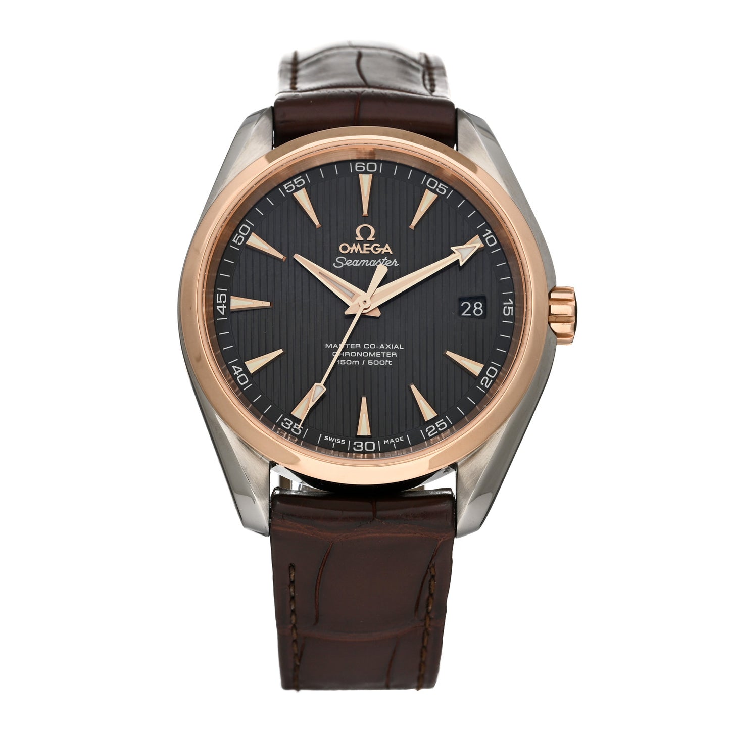 Stainless Steel 18K Red Gold Alligator 41.5mm Seamaster Aqua Terra 150M Automatic Watch Grey 231.23.39.21.06.001