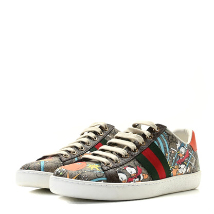 Gucci X DISNEY GG Supreme Monogram Web Donald Duck Womens Ace Sneakers 36 Beige New Acero Orange 2 of 12