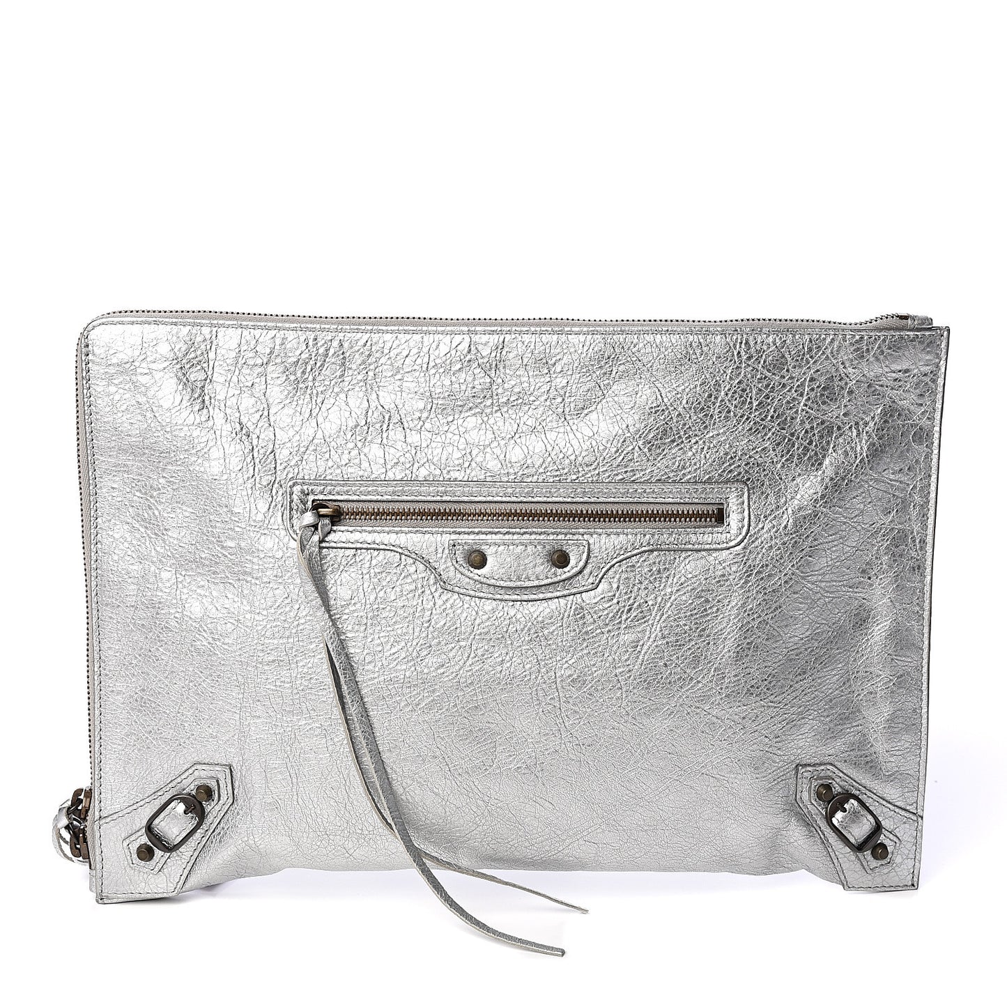 Agneau Classic Hardware Small Pouch Gris Aluminum