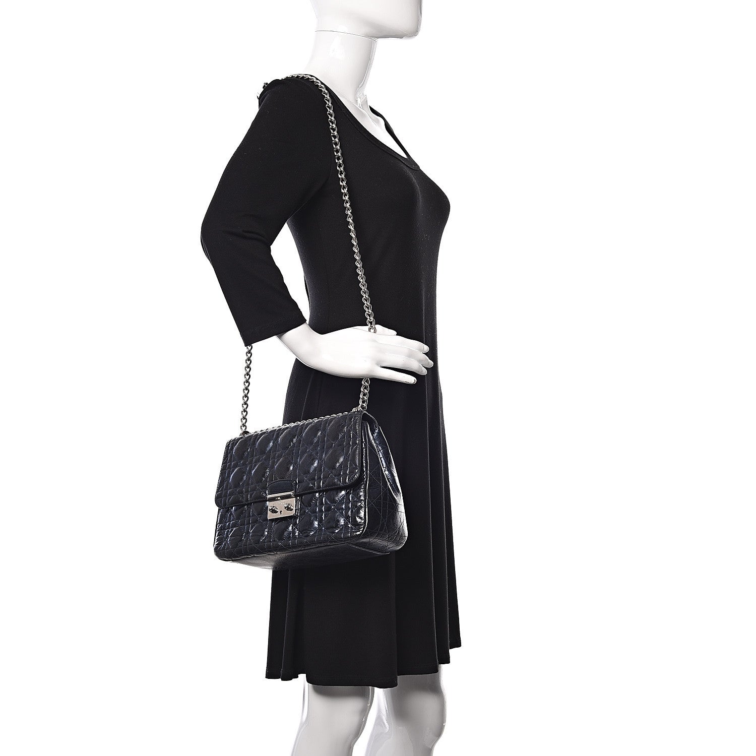 Christian Dior Metallic Calfskin Large Miss Dior Flap Marine 2 of 12