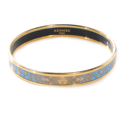 Hermes Enamel Printed Narrow Sun Moon Stars Bracelet 65 Bleu 1 of 5