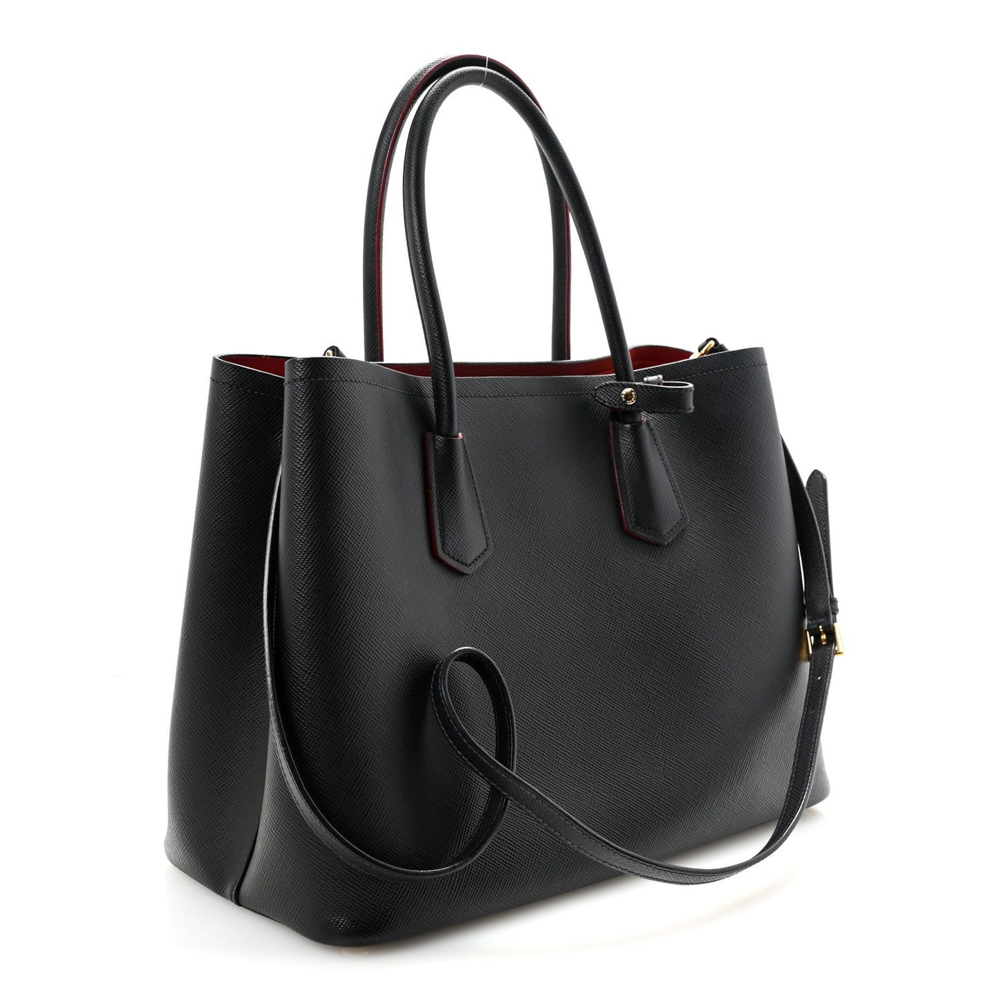 Saffiano Cuir Medium Double Bag Black Fuoco