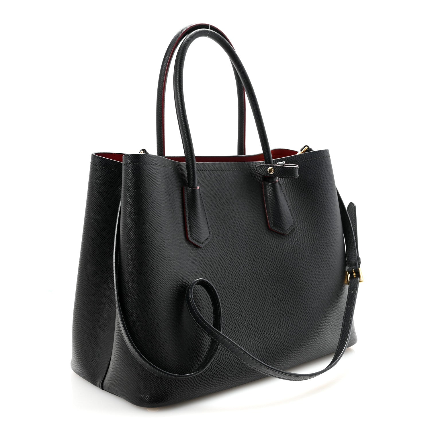 Prada Saffiano Cuir Medium Double Bag Black Fuoco 3 of 9