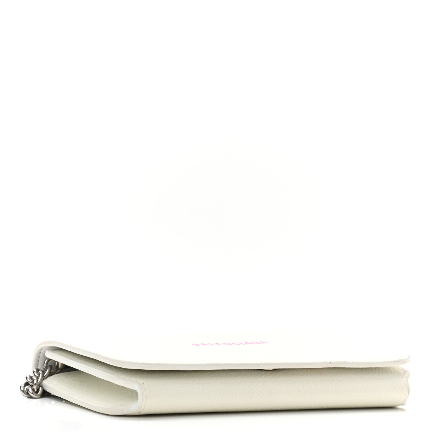 Balenciaga Grained Calfskin Logo Cash Phone Holder Wallet On Chain White Fluo Pink 4 of 9