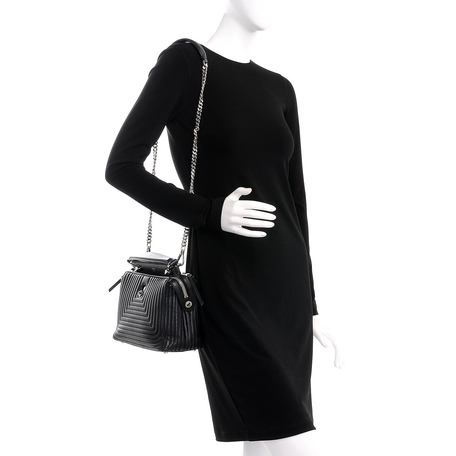 Fendi Shiny Nappa Trapuntata Small DotCom Click Top Handle Chain Satchel Black 2 of 11