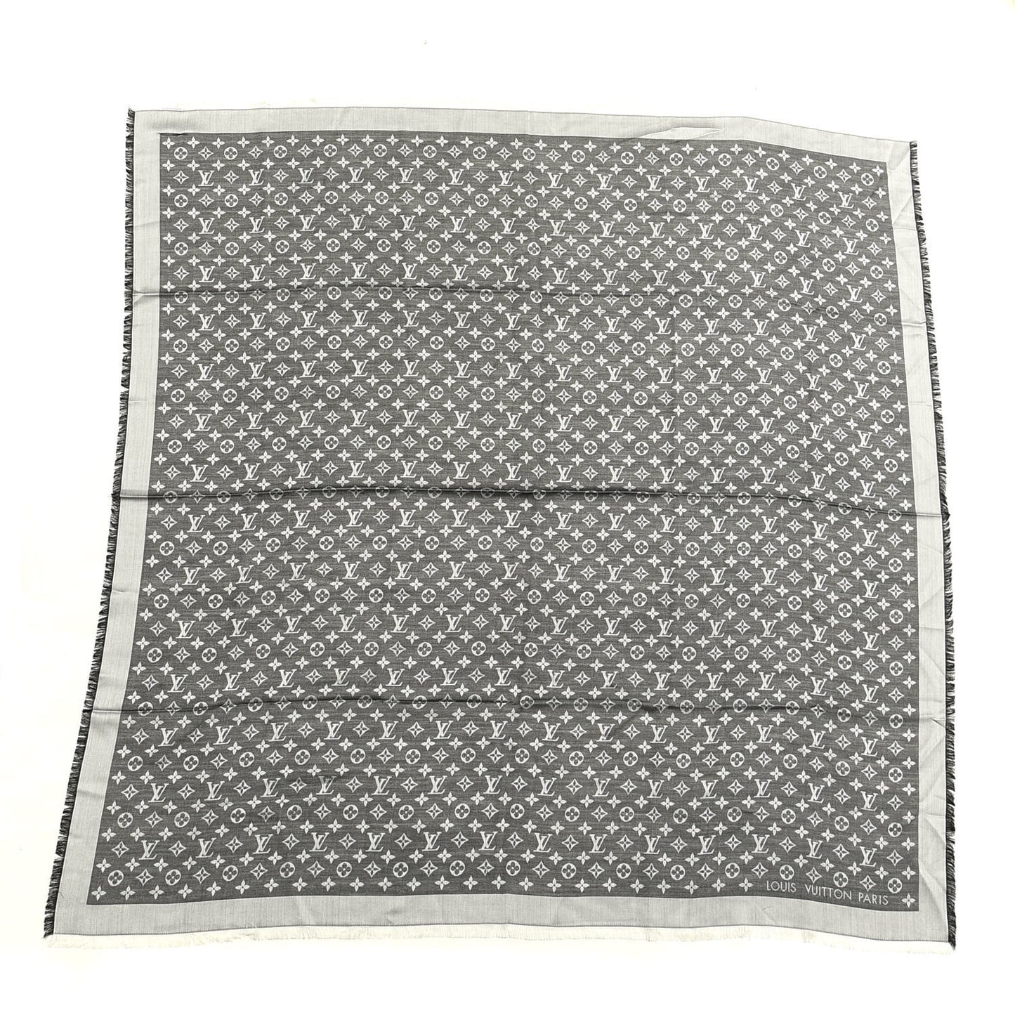 Silk Wool Monogram Denim Shawl Black