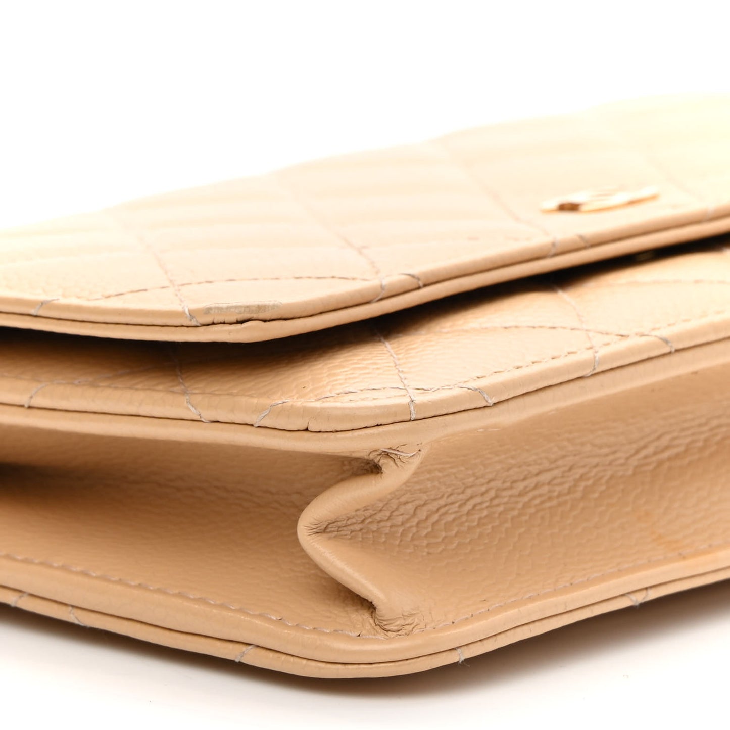 Caviar Quilted Wallet On Chain WOC Beige