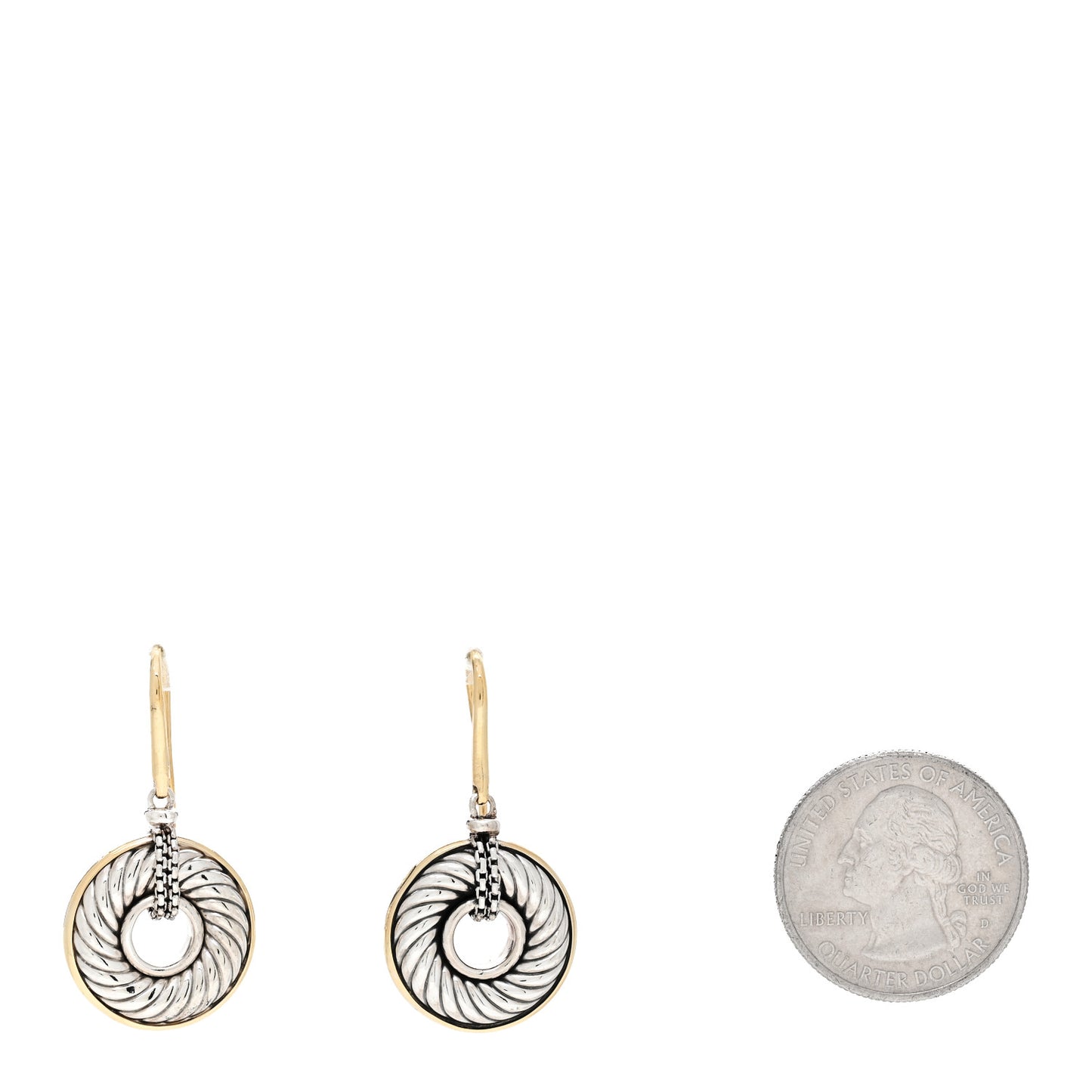 Sterling Silver 18K Yellow Gold Cable Disc Drop Earrings