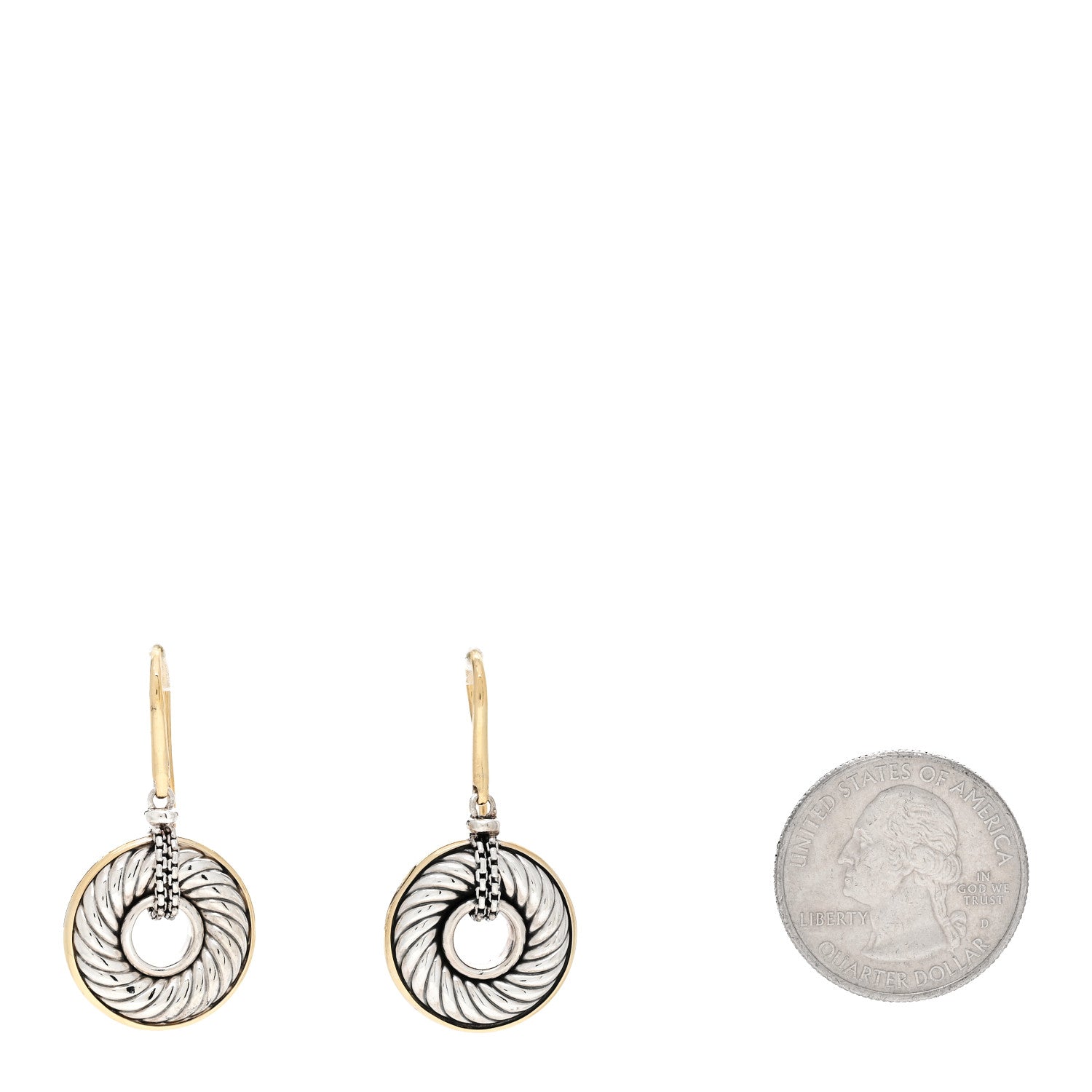 David Yurman Sterling Silver 18K Yellow Gold Cable Disc Drop Earrings 2 of 4