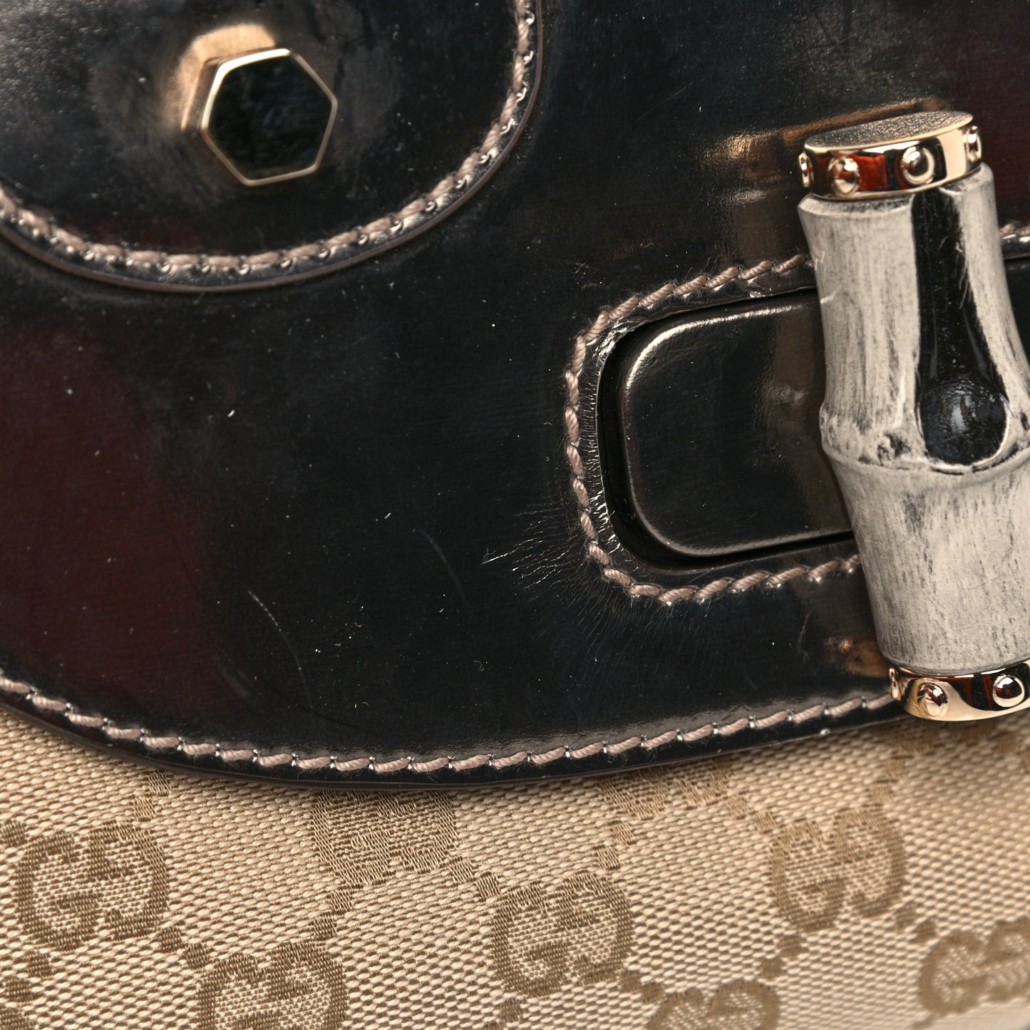 Monogram Large Pop Bamboo Top Handle Tote Pewter