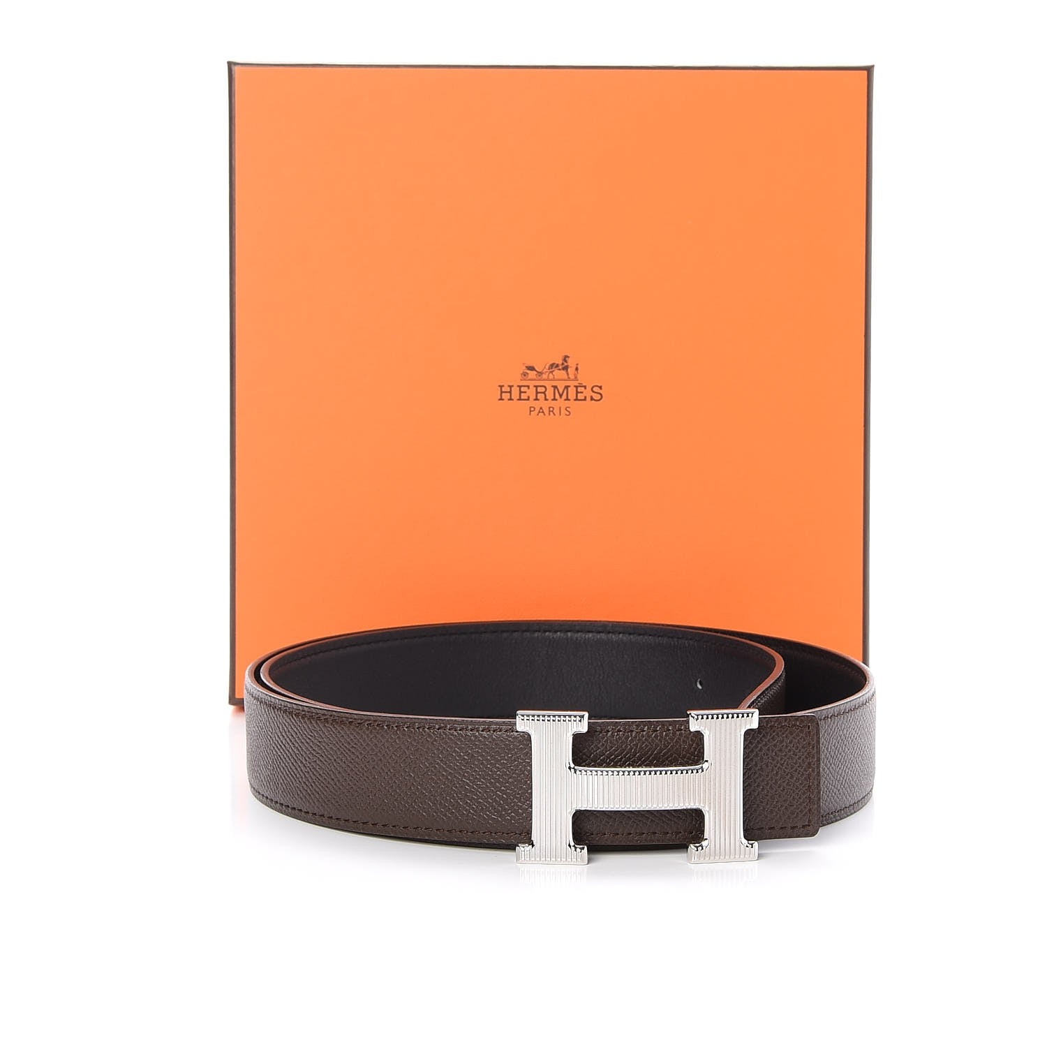 Hermes Swift Epsom 32mm Striee H Belt 90 Black Chocolate 8 of 8