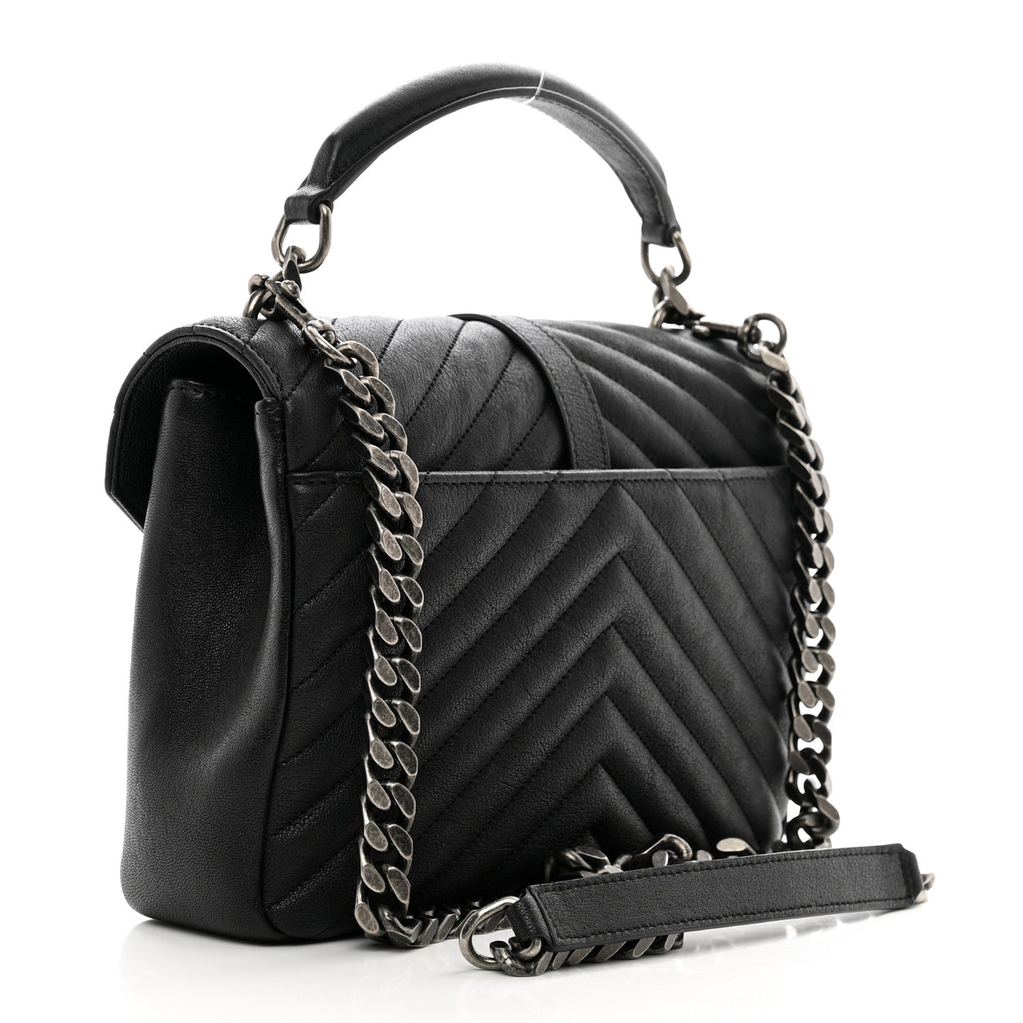 Sheepskin Matelasse Chevron Monogram Medium College Bag Black