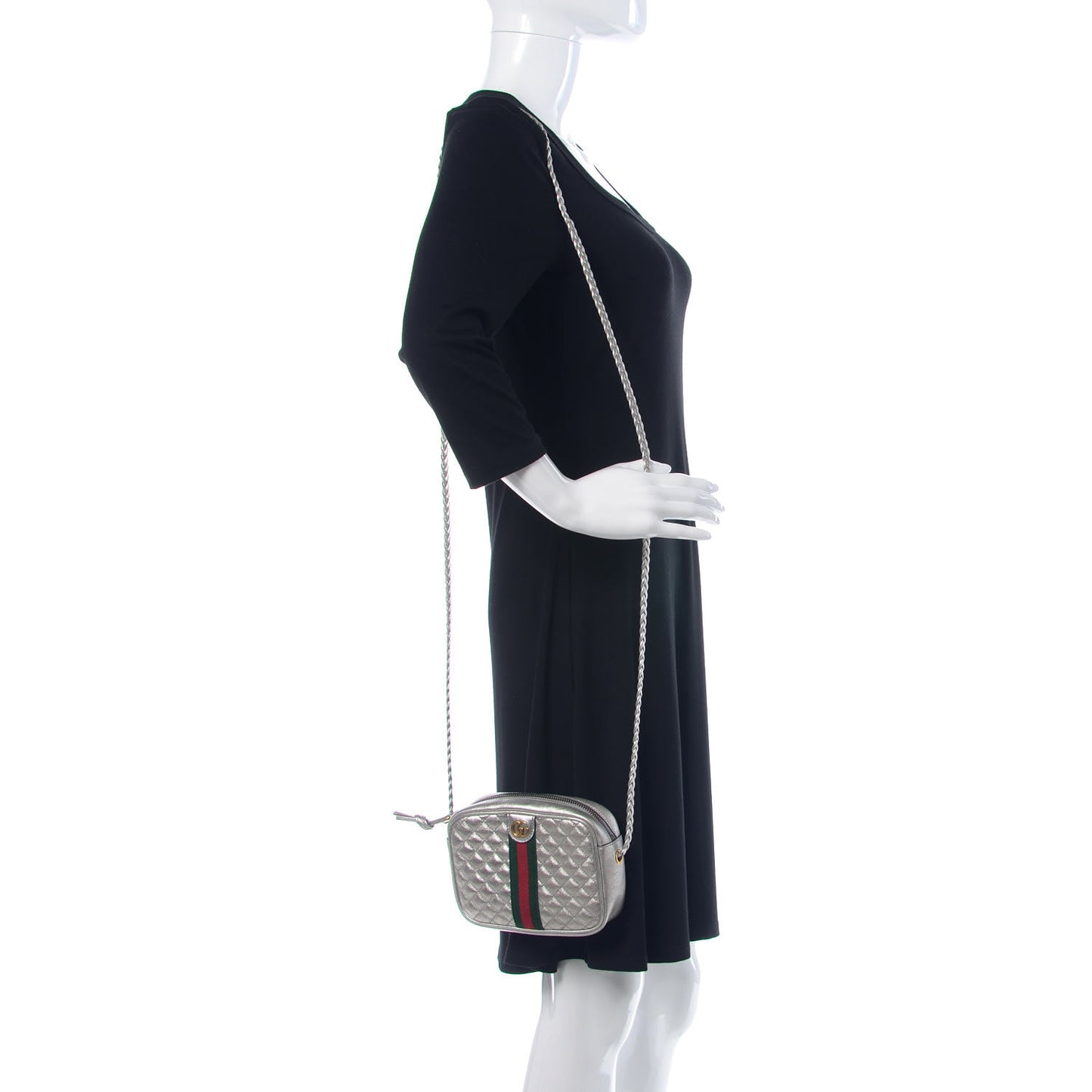 Laminated Nappa Web Trapuntata Mini GG Shoulder Bag Argento