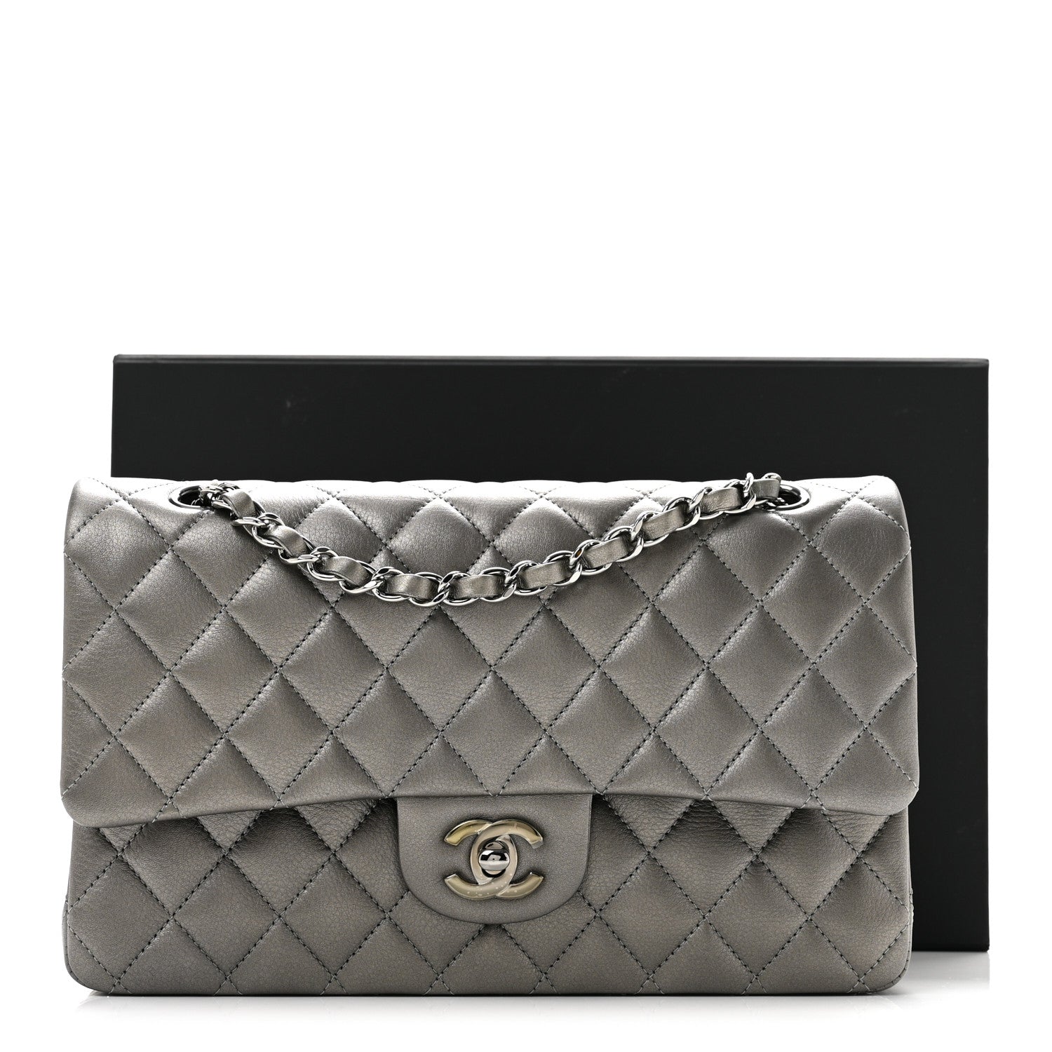 Chanel Metallic Calfskin Quilted Medium Double Flap Ruthenium 11 of 11