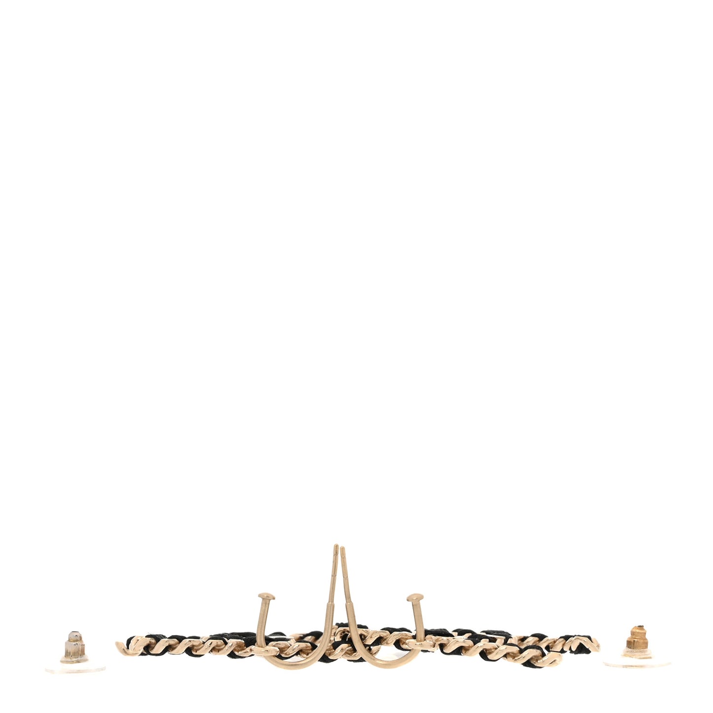 Satin CC Chain Earrings Light Gold Black
