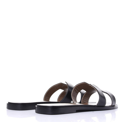 Hermes Box Calfskin Oran Sandals 39.5 Black 4 of 11